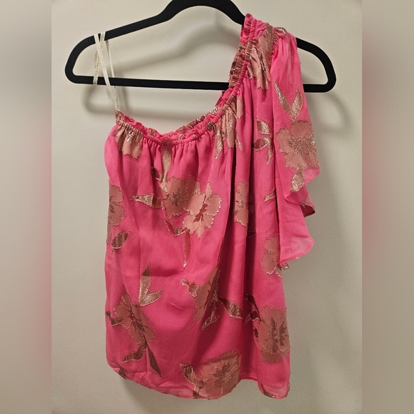 Lilly Pulitzer Sarahleigh One Shoulde Silk Top Blouse, Pink, Feminine, - Picture 5 of 11
